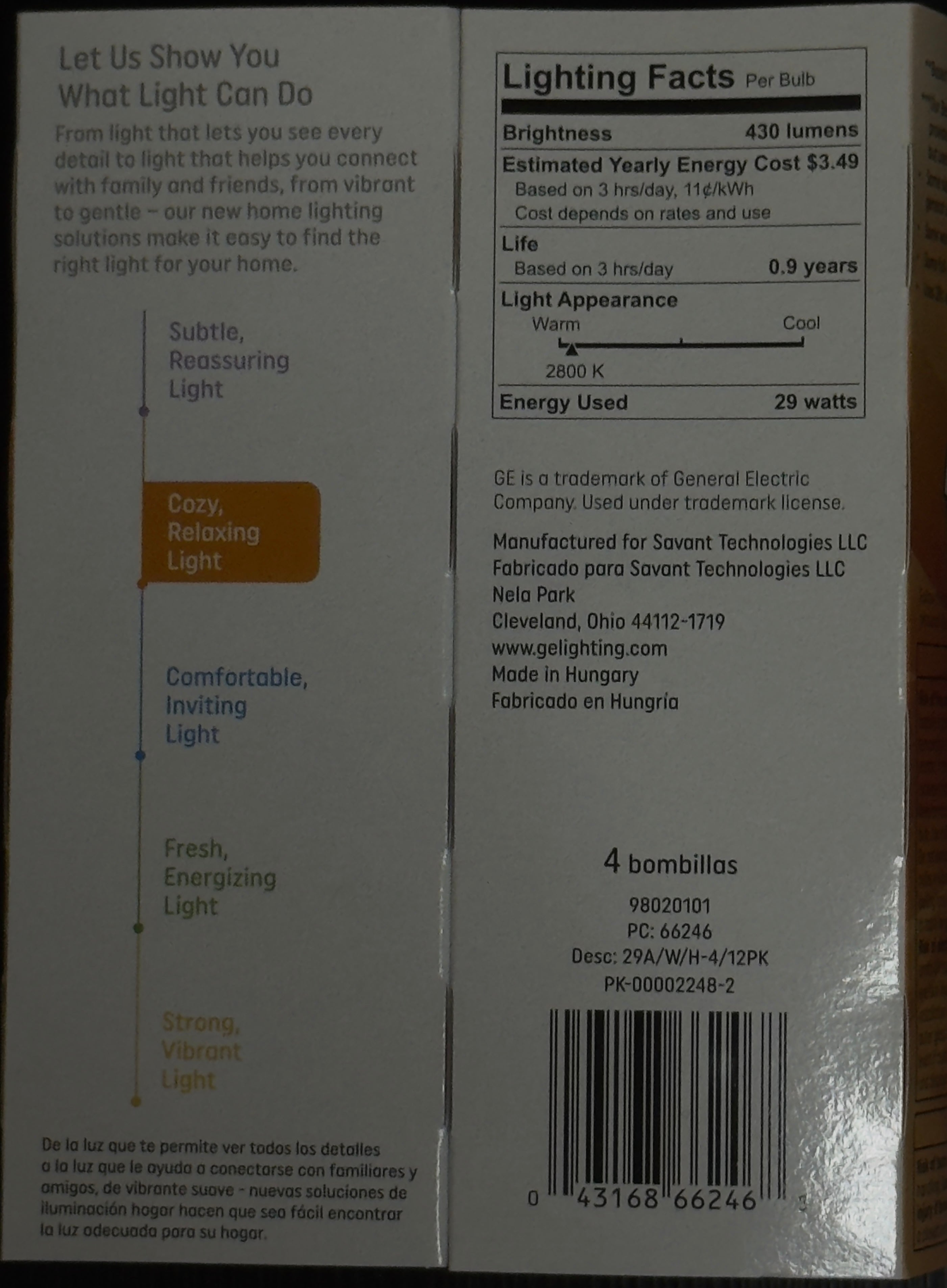 GE 40W Short White (Uses only 29W) Replacement 4 Light Bulbs A19 Shape E26 Screw